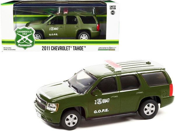 GreenLight 1:43 2011 Chevrolet Tahoe, Carabineros de Chile GOPE, matte green — item 86620