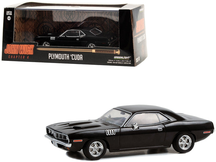 1971 Plymouth Barracuda Black "John Wick: Chapter 4" (2023) Movie "Hollywood" Series 1/43 Diecast Model Car by Greenlight image 2
