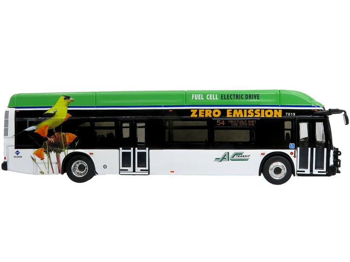 New Flyer Xcelsior XHE40 Transit Bus "AC Transit - Zero Emission" White and Green with Graphics "The Bus & Motorcoach Collection" Limited Edition 1/87 (HO) Diecast Model by Iconic Replicas image 2