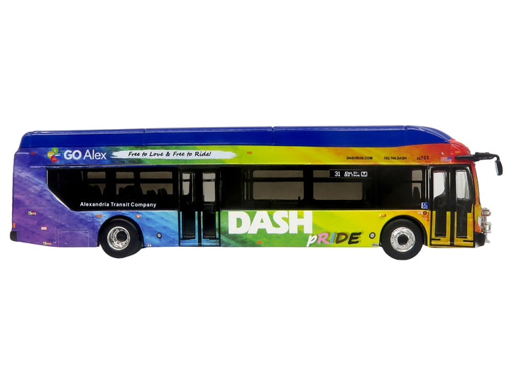 New Flyer Xcelsior XN40 Transit Bus "DASH Pride Livery" Blue with Rainbow Graphics "The Bus & Motorcoach Collection" Limited Edition 1/87 (HO) Diecast Model by Iconic Replicas image 2