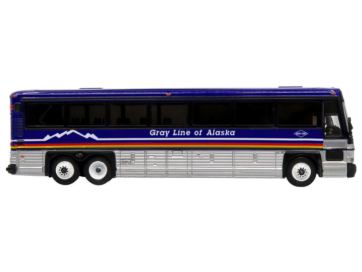 2001 MCI D4000 Coach Bus "Gray Line of Alaska" Dark Blue with Stripes "Vintage Bus & Motorcoach Collection" Limited Edition to 504 pieces Worldwide 1/87 (HO) Diecast Model by Iconic Replicas image 2