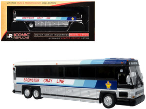 2001 MCI D4000 Coach Bus "Brewster Gray Line" White with Blue Stripes "Vintage Bus & Motorcoach Collection" Limited Edition to 504 pieces Worldwide 1/87 (HO) Diecast Model by Iconic Replicas