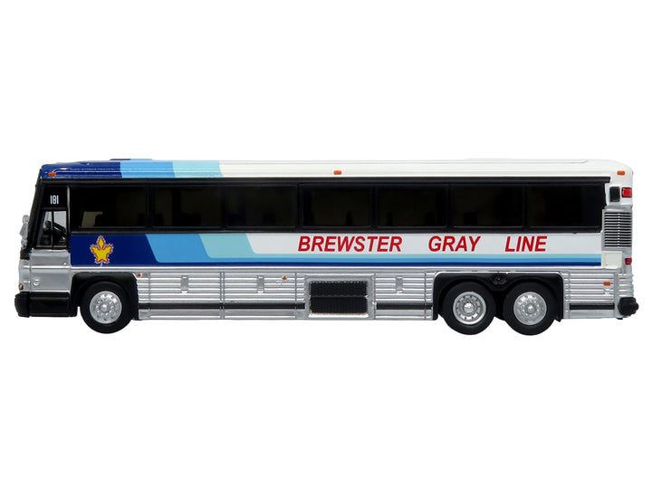 2001 MCI D4000 Coach Bus "Brewster Gray Line" White with Blue Stripes "Vintage Bus & Motorcoach Collection" Limited Edition to 504 pieces Worldwide 1/87 (HO) Diecast Model by Iconic Replicas image 2