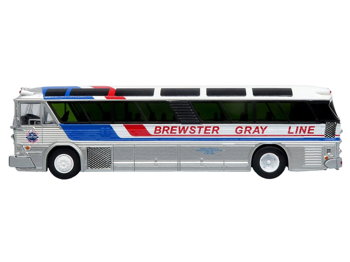 1964 MCI MC-5A Coach Bus "Brewster Gray Line" Silver with Blue and Red Stripes "Vintage Bus & Motorcoach Collection" Limited Edition to 504 pieces Worldwide 1/87 (HO) Diecast Model by Iconic Replicas image 2