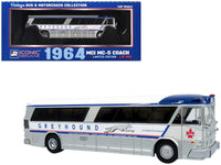 Iconic Replicas 1964 MCI MC-5A Greyhound Canada bus white blue 1:87 87-0629, view 1