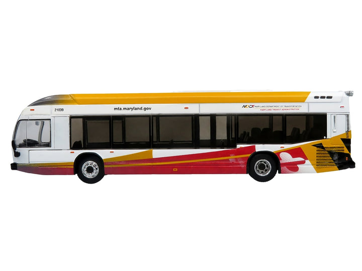 Nova Bus LFSH Hybrid Transit Bus "MTA Maryland" White with Red and Yellow Graphics "The Bus & Motorcoach Collection" Limited Edition to 504 pieces Worldwide 1/87 (HO) Diecast Model by Iconic Replicas image 2