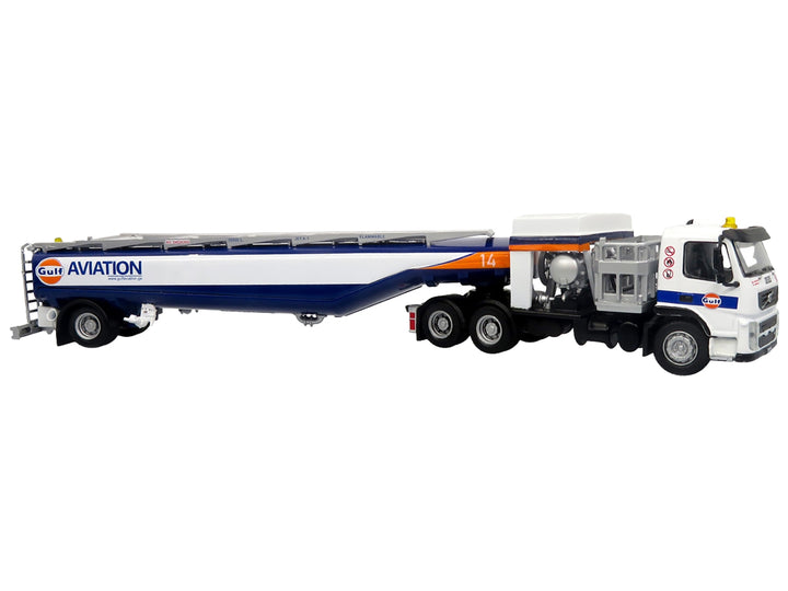 Volvo FM500 with Esterer Aviation Refueling Tanker Truck "Gulf Aviation" White with Blue Stripes Limited Edition 1/87 (HO) Diecast Model by Iconic Replicas image 2