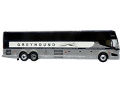 Prevost H3-45 Coach Bus "Greyhound Scenicruiser Service" White and Raw Metal "The Bus & Motorcoach Collection" Limited Edition to 504 pieces Worldwide 1/87 (HO) Scale Diecast Model by Iconic Replicas image 2