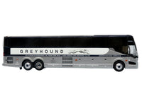 Prevost H3-45 Coach Bus "Greyhound Scenicruiser Service" White and Raw Metal "The Bus & Motorcoach Collection" Limited Edition to 504 pieces Worldwide 1/87 (HO) Scale Diecast Model by Iconic Replicas image 2