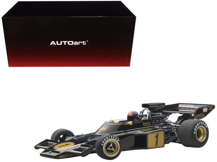 Lotus 72E 1973 Emerson Fittipaldi #1 with Driver Figure in Cockpit 1/18 Model Car by Autoart image 2