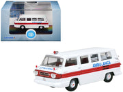 1962 Chevrolet Corvair Greenbrier AmbleWagon Ambulance White with Red Stripes 1/87 (HO) Scale Diecast Model Car by Oxford Diecast