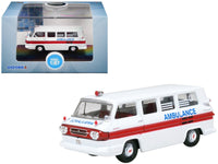 1962 Chevrolet Corvair Greenbrier AmbleWagon Ambulance White with Red Stripes 1/87 (HO) Scale Diecast Model Car by Oxford Diecast