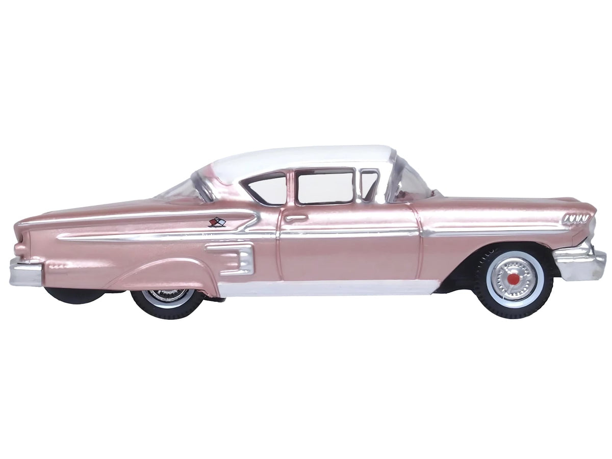 Oxford Diecast 1958 Chevrolet Impala Sport Cay Coral Pink Metallic white top 1:87