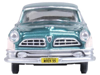 1955 Chrysler New Yorker Deluxe St. Regis Jade Green Metallic and Cream 1/87 (HO) Scale Diecast Model Car by Oxford Diecast image 4