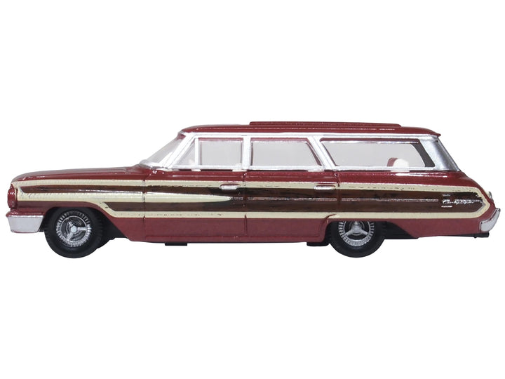 1964 Ford Country Station Wagon Squire Vintage Burgundy with Woodgrain Sides and White Interior 1/87 (HO) Scale Diecast Model Car by Oxford Diecast image 2