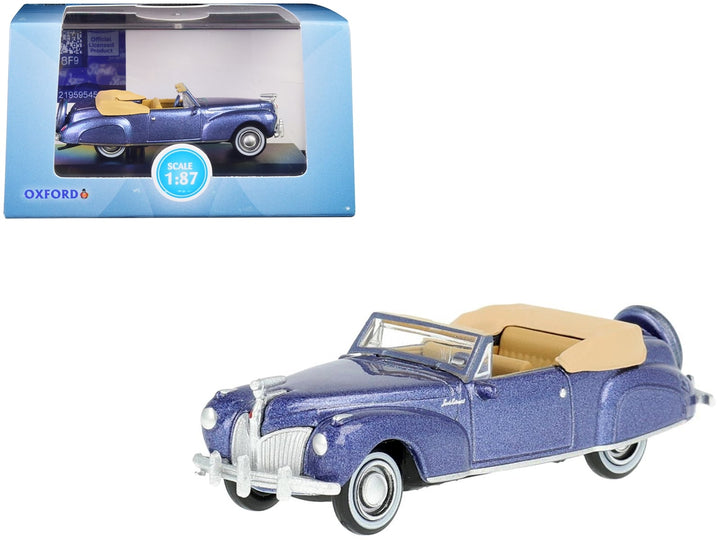1941 Lincoln Continental Convertible Darian Blue Metallic with Tan Interior 1/87 (HO) Scale Diecast Model Car by Oxford Diecast image 2