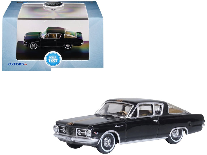1965 Plymouth Barracuda Black with Gold Stripes 1/87 (HO) Scale Diecast Model Car by Oxford Diecast image 2