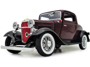 1932 Ford 3-Window Coupe Burgundy with Black Top 1/18 Diecast Model Car by Road Signature image 2
