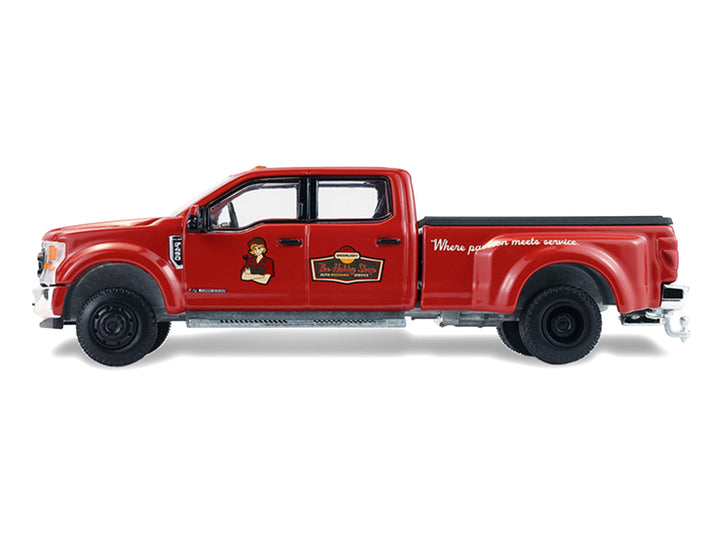 2022 Ford F-450 Dually Pickup Truck "Hobby Shop Auto Mechanic" Red with Mechanic Figure "The Hobby Shop" Series 17 1/64 Diecast Model Car by Greenlight image 2
