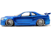 Brian's Nissan GTR Skyline R34 RHD (Right Hand Drive) Blue 25th Anniversary "Fast & Furious" Movie 1/24 Diecast Model Car by Jada image 2