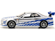 Brian's Nissan Skyline GT-R (R34) RHD (Right Hand Drive) Silver Metallic with Blue Stripes "2 Fast 2 Furious" (2003) Movie "Fast & Furious 25th Anniversary" Series 1/32 Diecast Car Model by Jada image 2