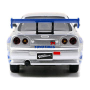 Brian's Nissan Skyline GT-R (R34) RHD (Right Hand Drive) Silver Metallic with Blue Stripes "2 Fast 2 Furious" (2003) Movie "Fast & Furious 25th Anniversary" Series 1/32 Diecast Car Model by Jada image 5