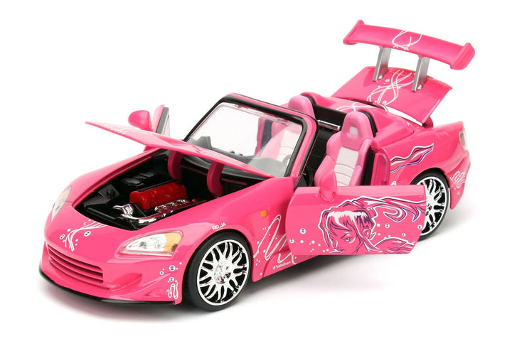 Suki's 2001 Honda S2000 Convertible Pink with Graphics "25 Years of Fast & Furious" "2 Fast 2 Furious" (2003) Movie 1/24 Diecast Model Car by Jada image 2