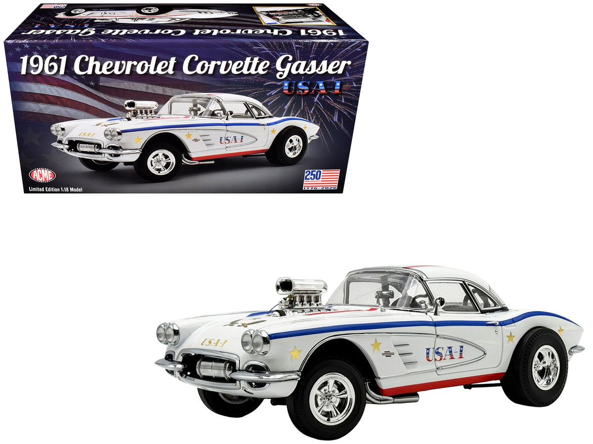1961 Chevrolet Corvette Grand Sport Gasser "USA-1" White with Blue and Red Stripes Limited Edition to 362 pieces Worldwide 1/18 Diecast Model Car by ACME