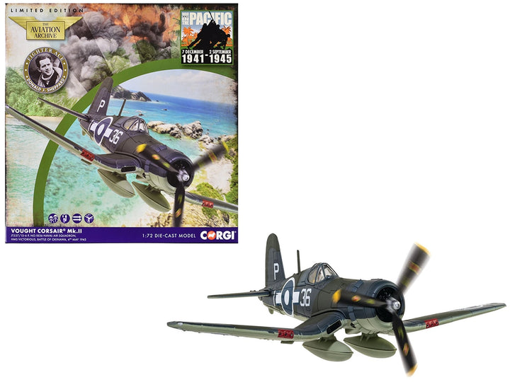 Vought Corsair Mk. II Fighter Aircraft "JT537 1836 Naval Air Squadron HMS Victorious Battle of Okinawa" (1945) British Royal Navy Fleet Air Arm "The Aviation Archive" Series 1/72 Diecast Model by Corgi image 2