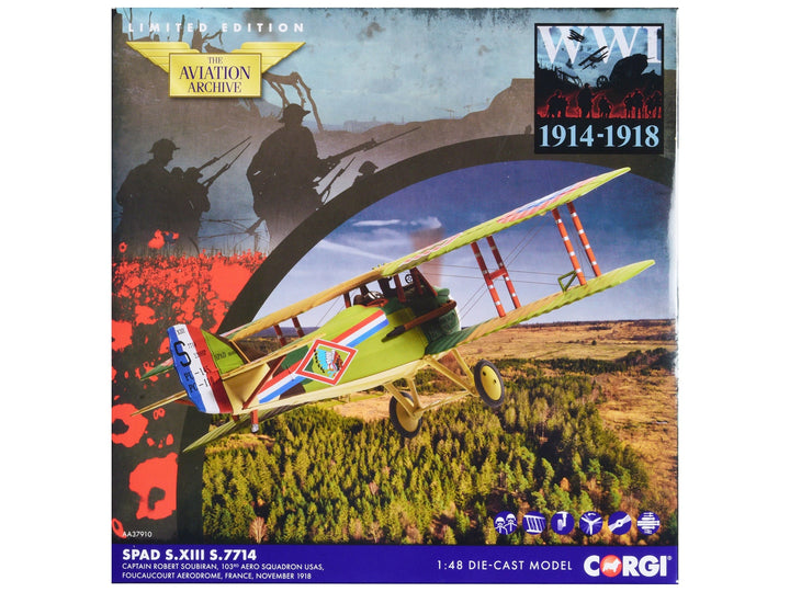 SPAD S.XIII Aircraft "Captain Robert Soubiran 103rd Aero Squadron USAS Foucaucourt Aerodrome France" (1918) United States Army Air Service "The Aviation Archive" Series 1/48 Diecast Model by Corgi image 2