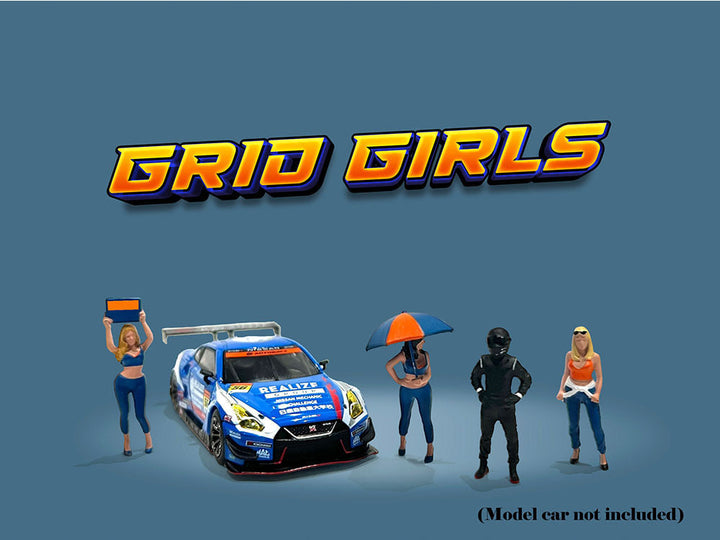 "Grid Girls" 5 piece Diecast Figure Set (4 People Figures 1 Umbrella) Limited Edition to 3600 pieces Worldwide for 1/64 Scale Models by American Diorama image 2