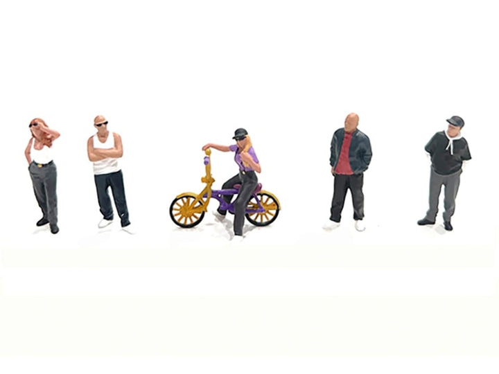 "Lowriders #5" 6 piece (5 People 1 Bicycle) Diecast Figures Set 1/64 Scale Models by American Diorama image 2