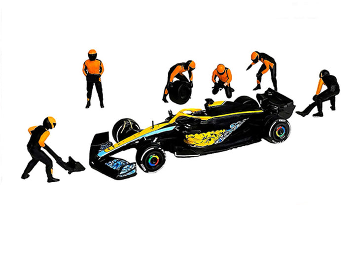 "Formula Pit Crew - Team Orange" 6 piece Diecast Figure Set (6 Figures) Limited Edition for 1/64 Scale Models by American Diorama image 2