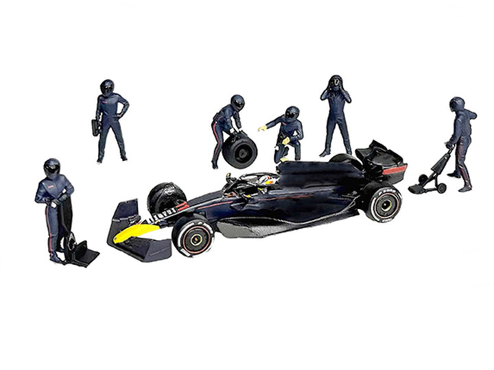 "Formula Pit Crew - Team Blue" 6 piece Diecast Figure Set (6 Figures) Limited Edition for 1/64 Scale Models by American Diorama image 2