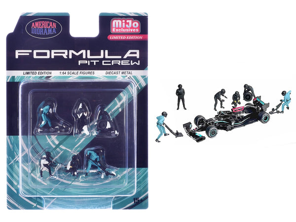 American Diorama Formula Pit Crew Team Black six diecast figures 1:64 AD-2444MJ, view 1