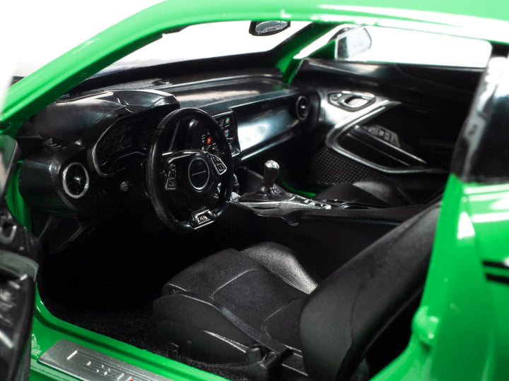 2017 Chevrolet Nickey Camaro SS 1LE Krypton Green with Matt Black Hood and Black Stripes 1/18 Diecast Model Car by Auto World image 2