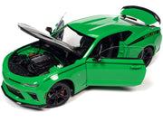 2017 Chevrolet Nickey Camaro SS 1LE Krypton Green with Matt Black Hood and Black Stripes 1/18 Diecast Model Car by Auto World image 3