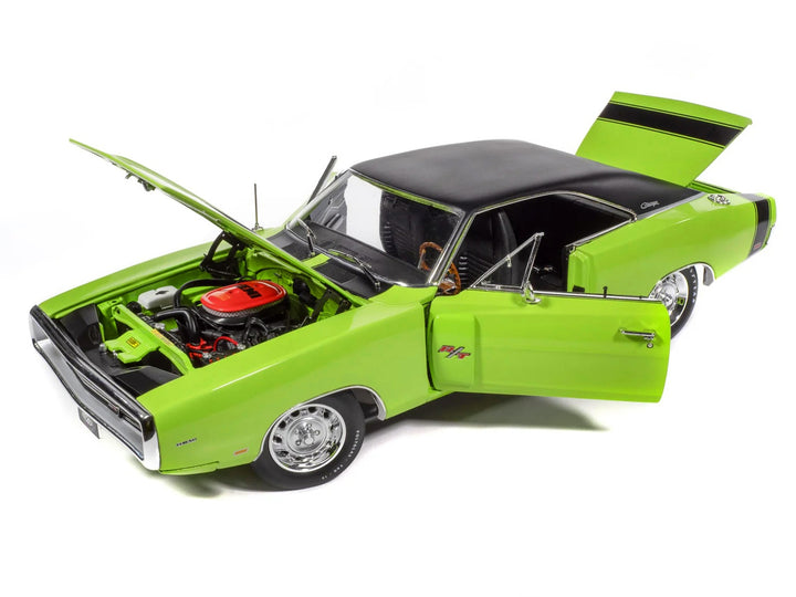 1970 Dodge Charger R/T "Muscle Car & Corvette Nationals" (MCACN) Sublime Green with Black Stripes and Black Vinyl Top "American Muscle" Series 1/18 Diecast Model Car by Auto World image 2
