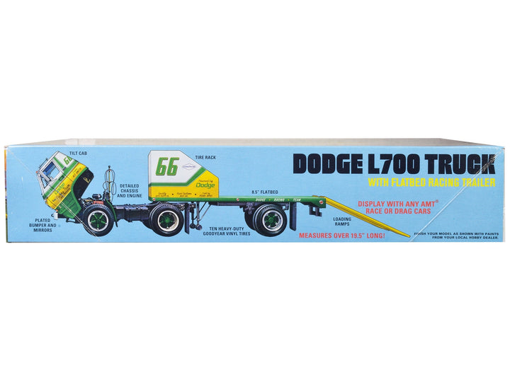 Skill 3 Model Kit 1966 Dodge L700 Truck with Flatbed Racing Trailer 1/25 Scale Model by AMT image 2