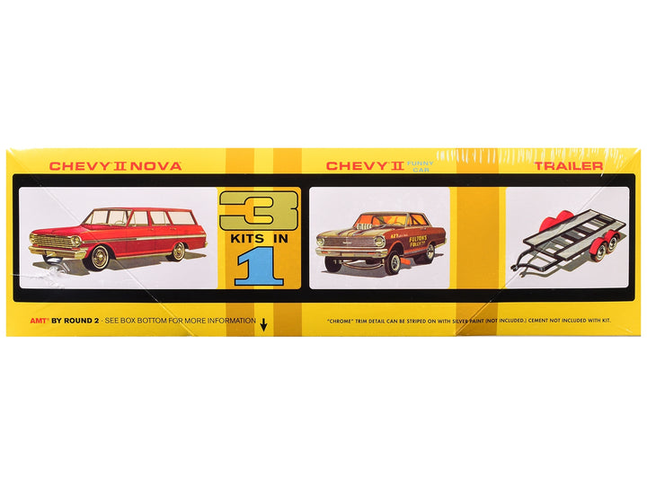 Skill 2 Model Kit Indy Drag Combo Chevrolet II Wagon and Funny Car with Trailer 3 in 1 Set 1/25 Scale Model by AMT image 2