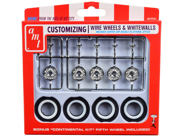 AMT wire wheels and whitewall tires five-piece accessory set for 1:25 models, AMTPP033