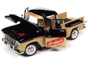 1957 Chevrolet 3100 Stepside Pickup Truck Black and Tan with Graphics "Leinenkugle's Beer The Pride of Chippewa Falls" 1/18 Diecast Model by Auto World image 3