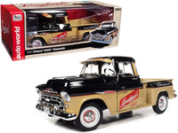1957 Chevrolet 3100 Stepside Pickup Truck Black and Tan with Graphics "Leinenkugle's Beer The Pride of Chippewa Falls" 1/18 Diecast Model by Auto World image 5
