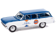 1963 Chevrolet II Nova 400 Wagon "Gulf" Blue and White with Blue Interior "Big Country Collectibles" 2025 Series 1/64 Diecast Model Car by Auto World image 2