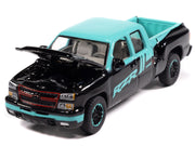 2006 Chevrolet Silverado Pickup Truck "Polaris RZR" Black and Blue "Big Country Collectibles" 2025 Series 1/64 Diecast Model Car by Auto World image 3