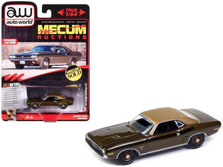 1971 Dodge Challenger R/T Dark Gold Metallic with Gold Vinyl Roof "Mecum Auctions" Limited Edition to 2496 pieces Worldwide "Premium" Series 1/64 Diecast Model Car by Auto World image 2