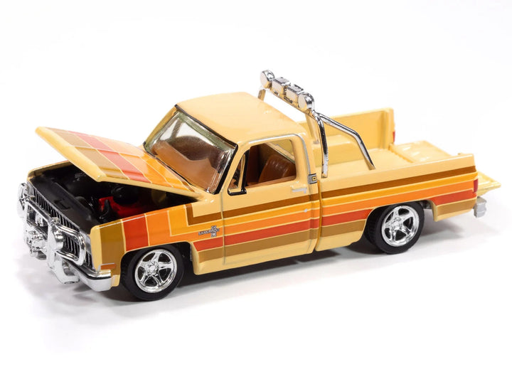 1981 Chevrolet Silverado Fleetside Pickup Truck Cream with Stripes "Hobby Exclusive" Series 1/64 Diecast Model Car by Auto World image 2