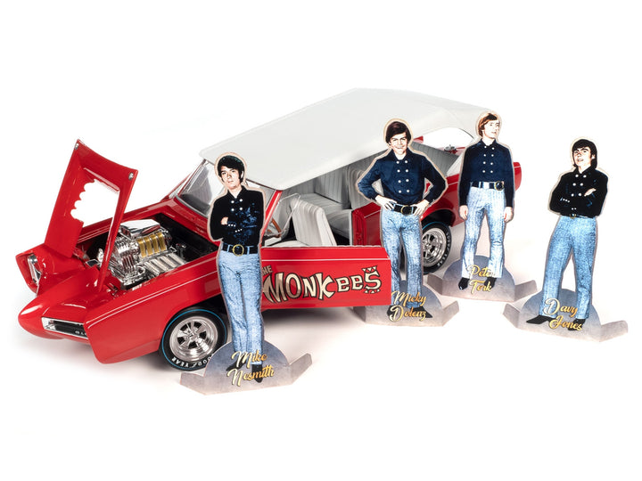 Monkeemobile Red with White Top and Interior "The Monkees" with Four Monkees Figure Cutouts "Silver Screen Machines" Series 1/18 Diecast Model Car by Auto World image 2