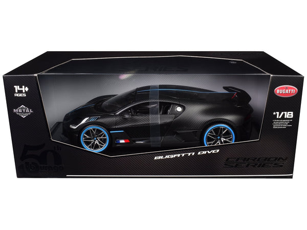 Bugatti Divo Carbon Fiber with Blue Accents "Carbon Series - Bburago 50th Anniversary" 1/18 Diecast Model Car by Bburago image 2
