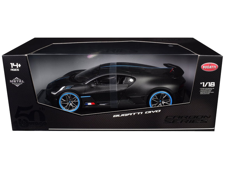 Bugatti Divo Carbon Fiber with Blue Accents "Carbon Series - Bburago 50th Anniversary" 1/18 Diecast Model Car by Bburago image 2